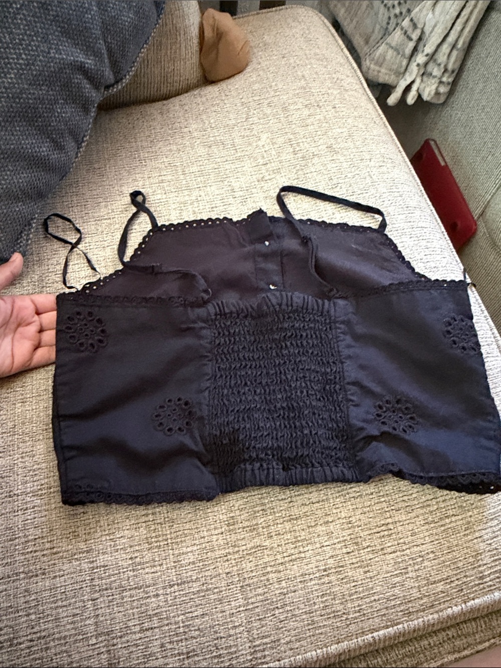 Joie Black Eyelet Button-Front Crop Top - Picture 3 of 8